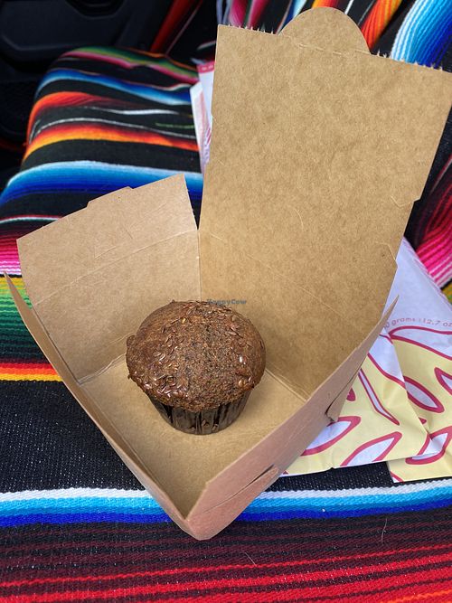 Warmed up Sweet Potato Muffin in Compostable Container  at Zocalo Coffeehouse in San Leandro