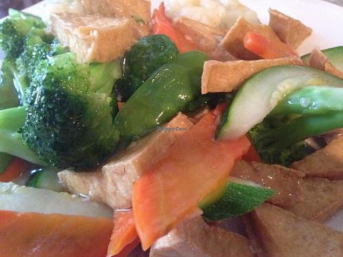 tofu and veggies in white garlic sauce  at Green Sprout in Atlanta