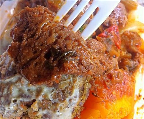 The gluten steak was perfectly tender and savory at Ma's Vegi Deli in St Thomas