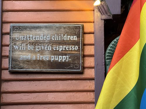 Outside wall facing the seating area. My kids are all grown, but this got a chuckle from me.  at Greenhouse Effect Coffee in Salt Lake City