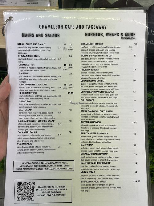 3 vegan options labelled  at Chameleon Cafe and Takeaway in Gladstone
