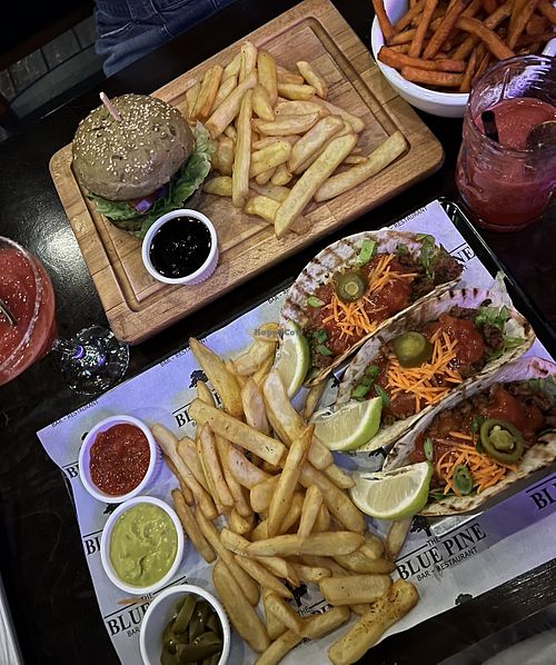 Plant based burger and tacos  at The Blue Pine in Larnaca