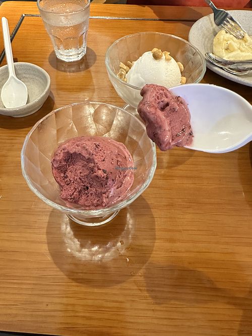 We chose blueberry and coconut. Blueberry was fresh. Coconut with the peanuts was really refreshing and not to sweet   at Thanh Glado in Ho Chi Minh City