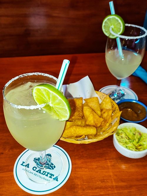 Tortilla chips with salsa, guacamole and Cuervo Margaritas at La Casita in Chiang Mai