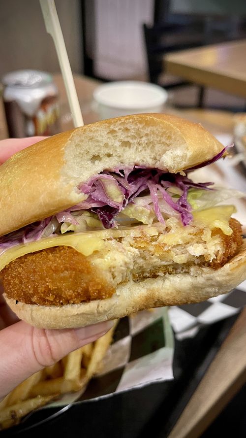 Coleslaw Crispy Burger  at Tera V Burger in Vancouver