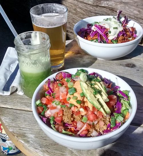 colorful organic bowl juice beer combo package at Canteen in Portland