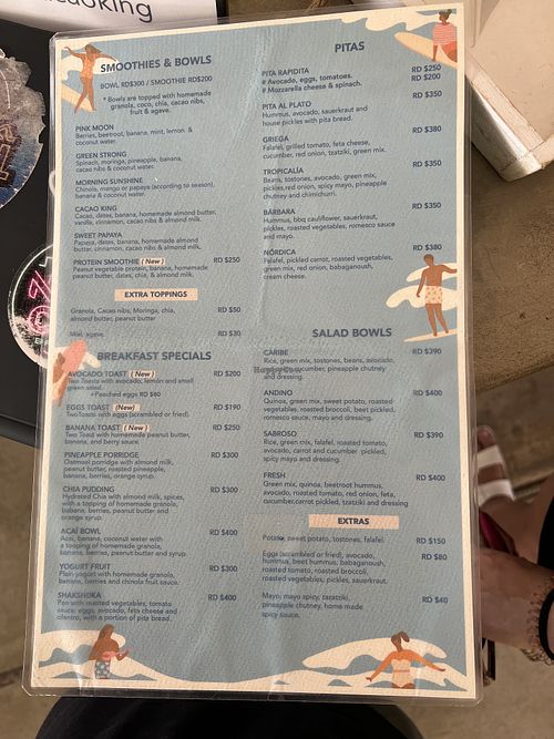 English menu  at Gypsy Bowls in Cabarete