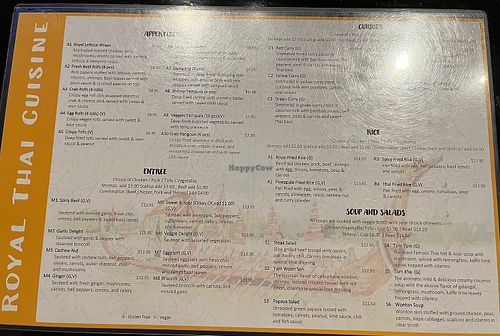 Menu  at Royal Thai Cuisine in Washington