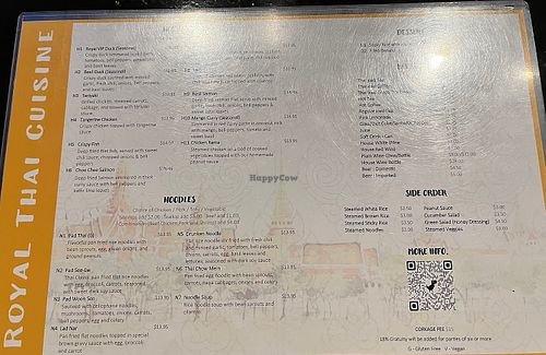 Menu  at Royal Thai Cuisine in Washington