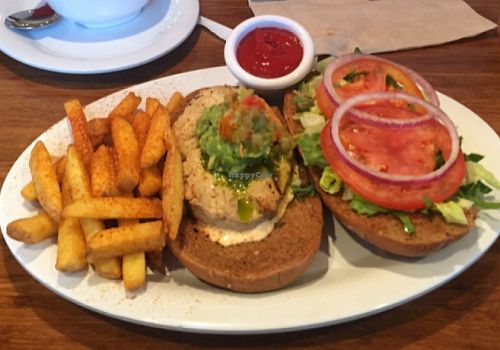 grillin chickin sandwich, mac and cheese, and fish tacos! at Veggie Grill by Next Level in Portland