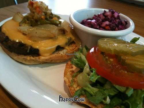VG-Cheeseburger with Red Cabbage Slaw at Veggie Grill at Veggie Grill by Next Level in Portland
