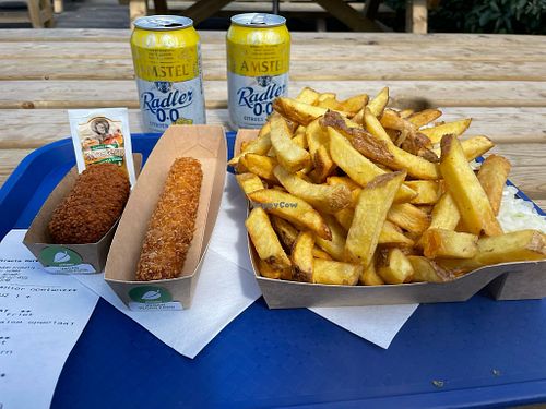 Vegan Koket, vegan Kipcorn and Fries Special  at Vlaams Friethuis de Meeuw in Katwijk Aan Zee