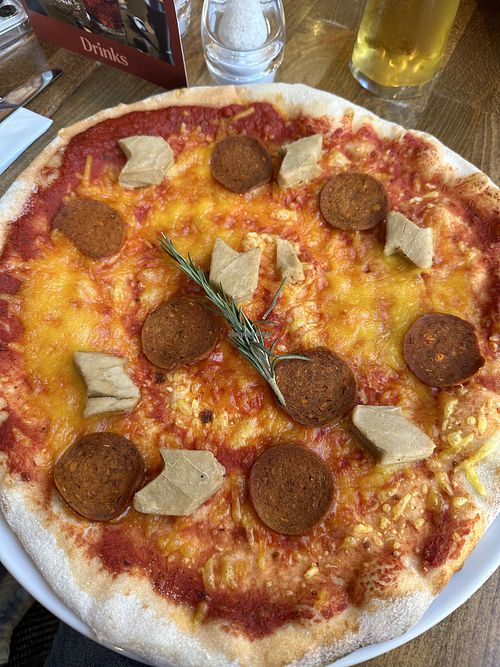 Vegan Pepperoni and chicken pizza   at Prezzo in Hinckley