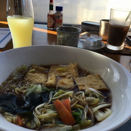 Ramen with cabbage, carrots and fried tofu at Prunus in Kyoto