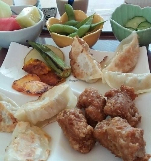 Vegan 'chicken' nuggets & gyozas at Prunus in Kyoto