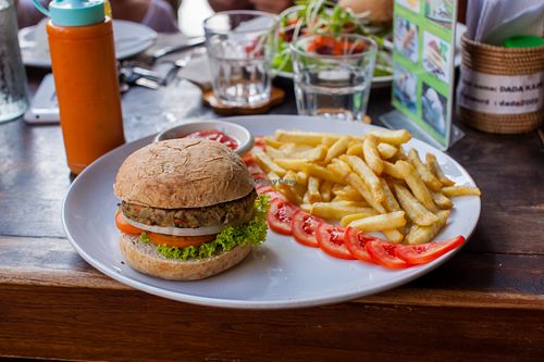 Veggie burger with fries (125 bht) at Dada Kafe in Chiang Mai