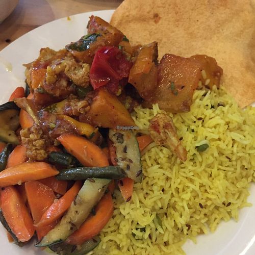 3 choice with rice at Hari's Vegetarian in Haymarket