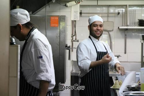 Happy chefs in a spotless kitchen! at Hari's Vegetarian in Haymarket