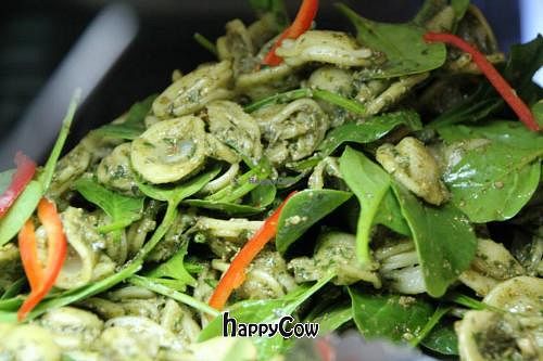 Pesto pasta and spinach salad at Hari's Vegetarian in Haymarket