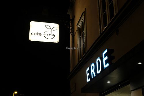 Restaurant sign at Cafe Erde in Graz