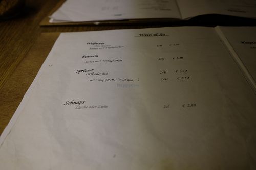 Menu at Cafe Erde in Graz