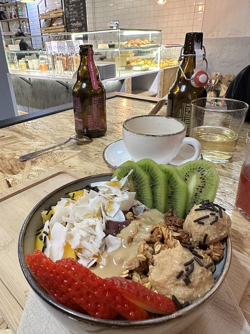 Acai bowl and kombuchas  at Moringa in Barcelona