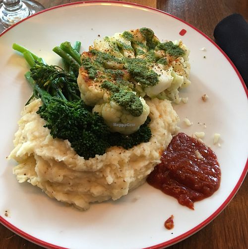 Cauliflower Steak with mashed potatoes at Founding Farmers in Washington