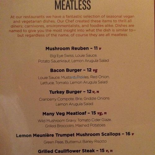 meatless menu at Founding Farmers in Washington