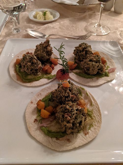 Kale & onion tacos at Fourways Restaurant & Inn in Hamilton