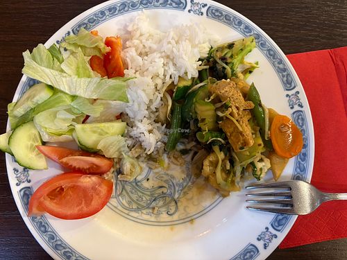 Veggies from the salad bar, plain white rice and veggies.   at Asia Wok Man in Memmingen