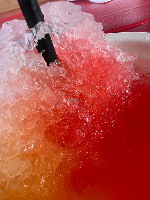 Lihing and pineapple shave ice at Rainbow House Shave Ice in Kahuku