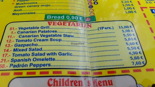 Vegetarian menu  at Terraza Angor in Gran Canaria