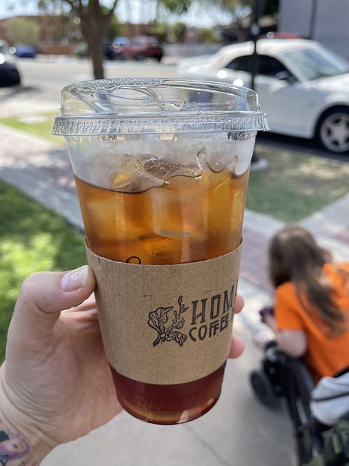 Large black peach tea   at Homage Coffee House in Glendale