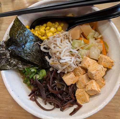 Miso ramen with kale noodles at Tora-Ya Ramen in Quebec