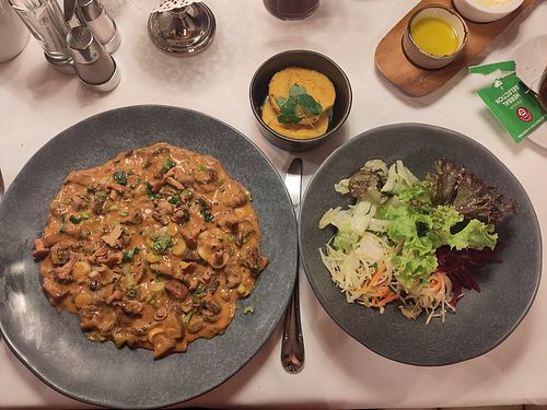Vegan goulash with polenta at Resturant Der Hoferwirt in Neustift Im Stubaital
