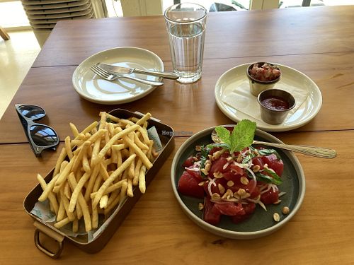 Water melon salad and french fries  at Limewood in Hong Kong Island