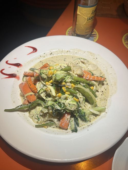 Zucchini veggie pasta in creamy coconut milk   at Pineapples - Ramon's Village Resort in San Pedro