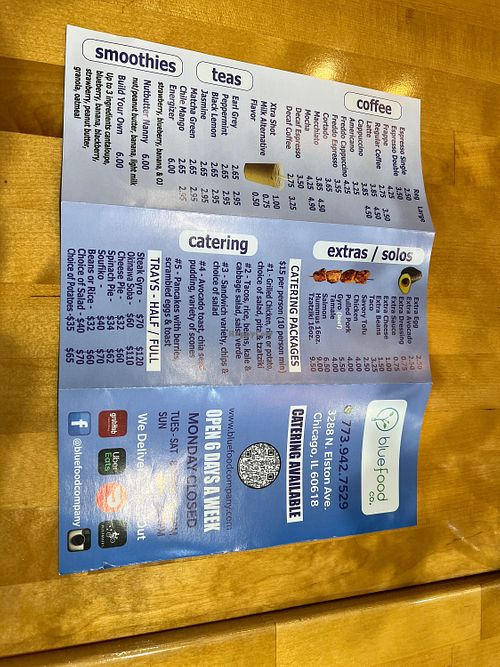Menu 2/2  at Blue Food Company in Chicago