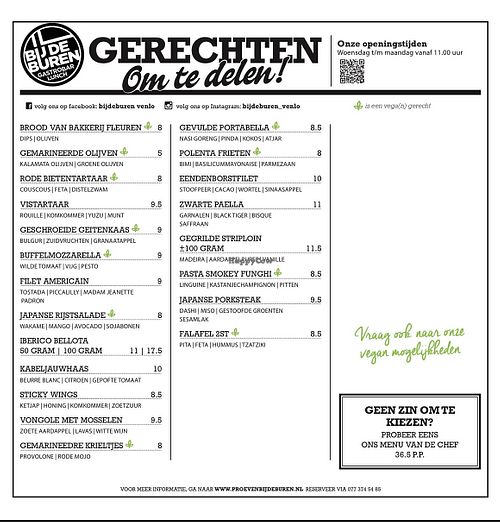 Menukaart per 1 januari 2023  at Bij de Buren in Venlo