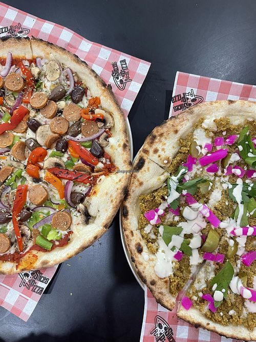 Supreme vegan pizza and falafel pizza  at Slices Pizza in Burwood