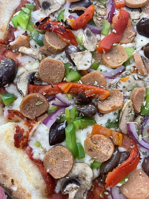 Vegan sausage and veg pizza   at Slices Pizza in Burwood