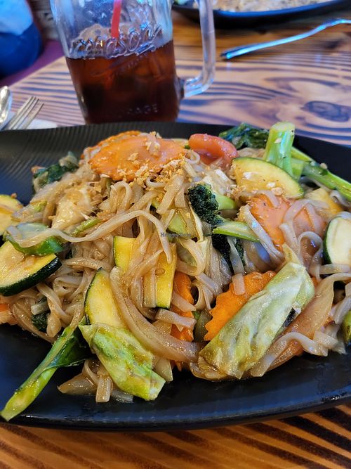 Rice noodles and vegetables at Lemongrass by Sip Saam Thai in Cedar Park