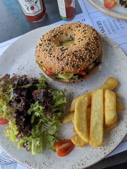 Vegan bagel at French Bakery - Meadows in Dubai
