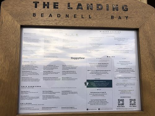 Menu Feb 2024. Green dot = vegan  at The Landing in Chathill