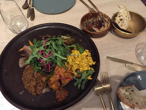 From the 2016 menu - a main dish including teff injera and daal makhani (vegan)  at Nectar in Hong Kong Island
