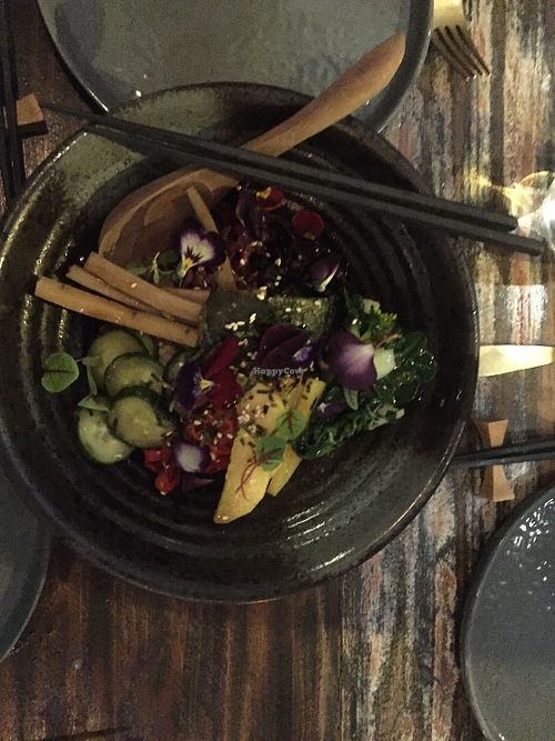 From 2017 summer menu:
MACRO TSUKEMONO DONBURI
Assorted Home-Pickles. Cashew Unagi. Hijiki & Black Beans. Sautéed Greens. Coconut Aminos Teriyaki. Sansho-Aonori. Short Grain Brown Rice (V.GF.BF) at Nectar in Hong Kong Island