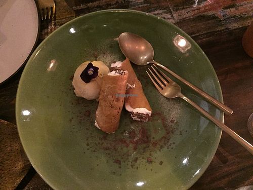 Yuummmmm 

RUM RAISIN CANNOLI
Coconut Sugar Tuile. El Dorado Rum Raisin. Coconut Whip. 'Raiz-the-Bar' Raw Chocolate. 'Happy Cow' Salted Caramel Ice Cream (V.GF.BF.NF) at Nectar in Hong Kong Island