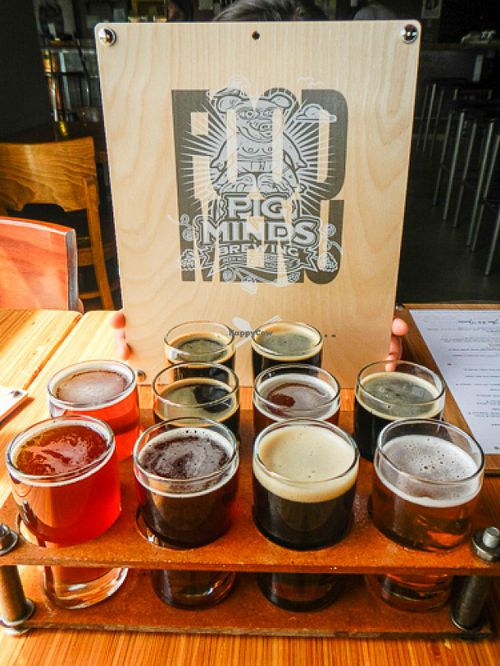 beer flight at Pig Minds Brewing in Machesney Park