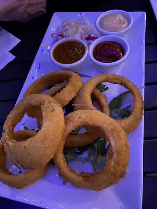 Vegan onion rings   at The Purple Elephant in Northport