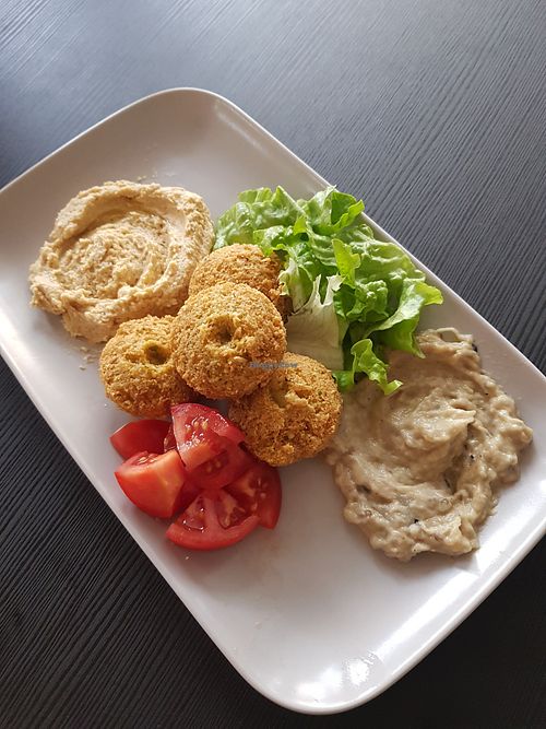 Falafel plate with hummus and baba ganoush at Marmara falafel&more in Ljubljana
